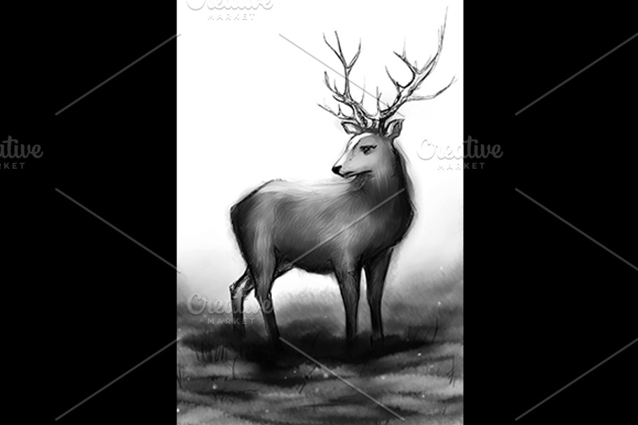 Monochrome winter deer with horns in Illustrations - product preview 8