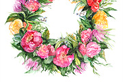 Watercolor flower wreath frame