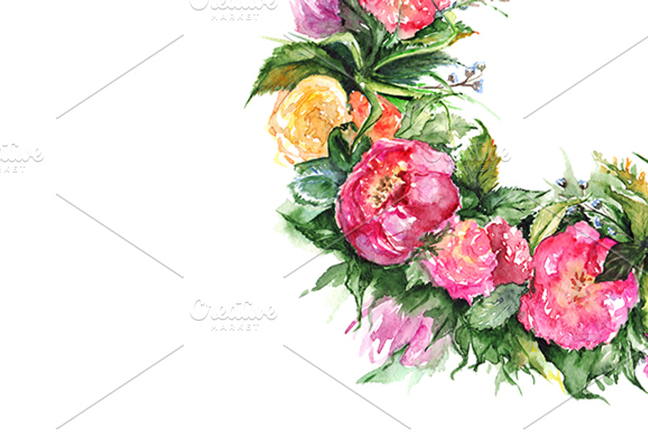 Watercolor flower floral wreath in Illustrations - product preview 8