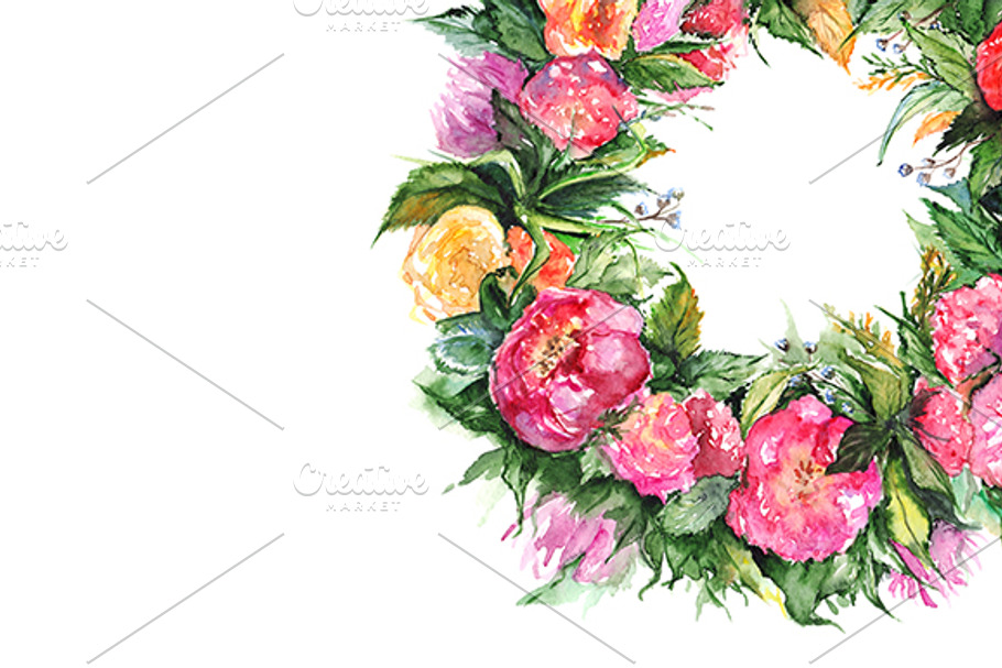 Watercolor flower floral wreath in Illustrations - product preview 8