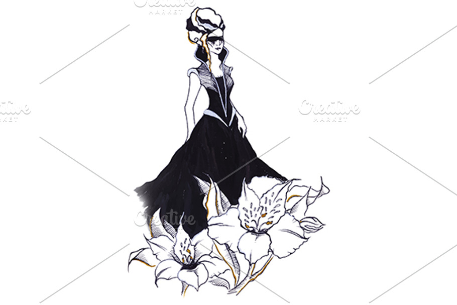 Monochrome blind flower girl vector in Illustrations - product preview 8