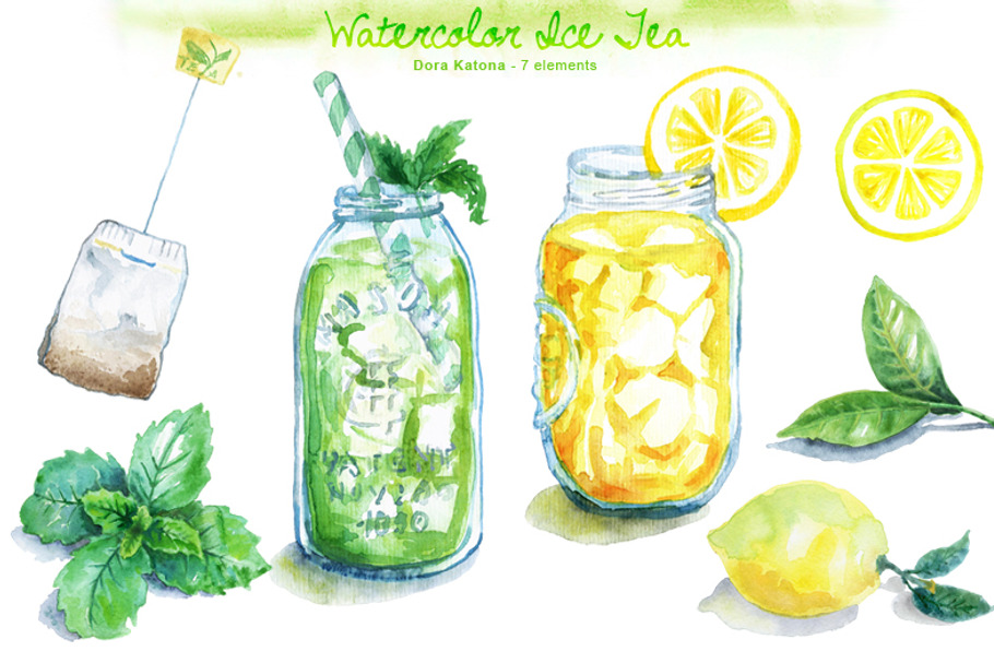 Watercolor Ice Tea in Illustrations - product preview 8