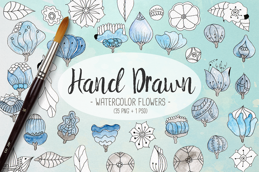 Set Floral Watercolor in Illustrations - product preview 8