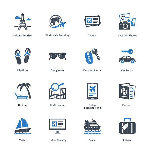 Tourism & Travel Icons Set 5 | Blue in Graphics - product preview 1