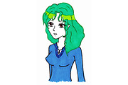 Green hair cartoon girl vector
