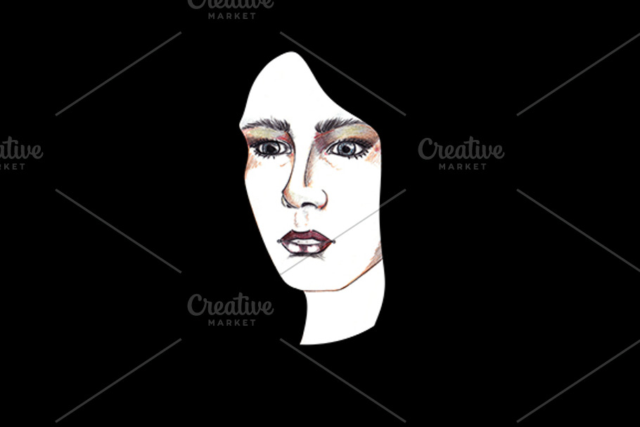 Portrait of dramatic black hair girl in Illustrations - product preview 8