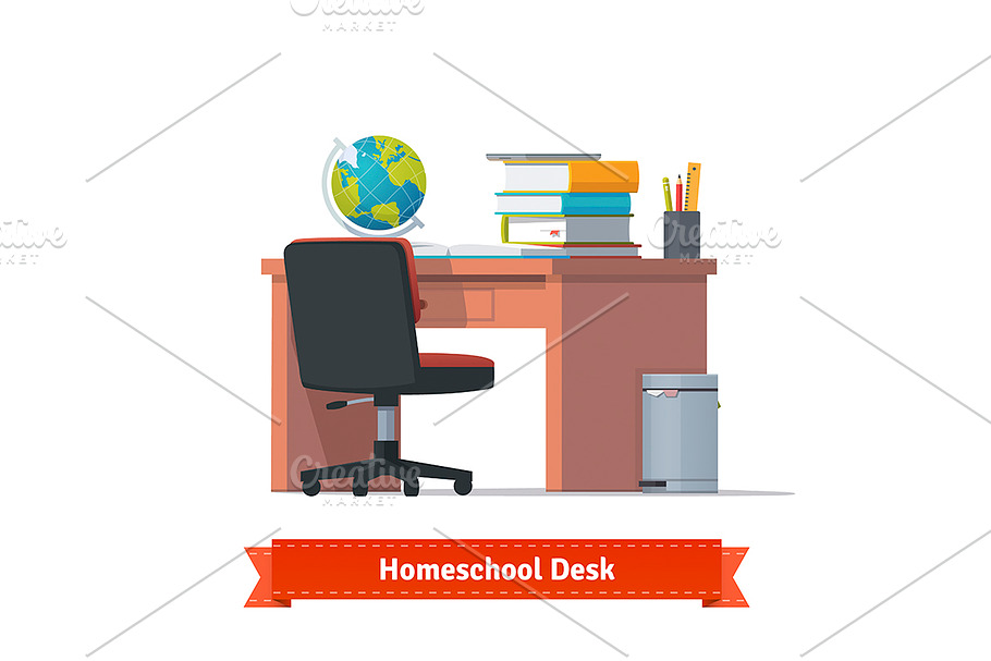 Comfortable homeschool workplace in Illustrations - product preview 8
