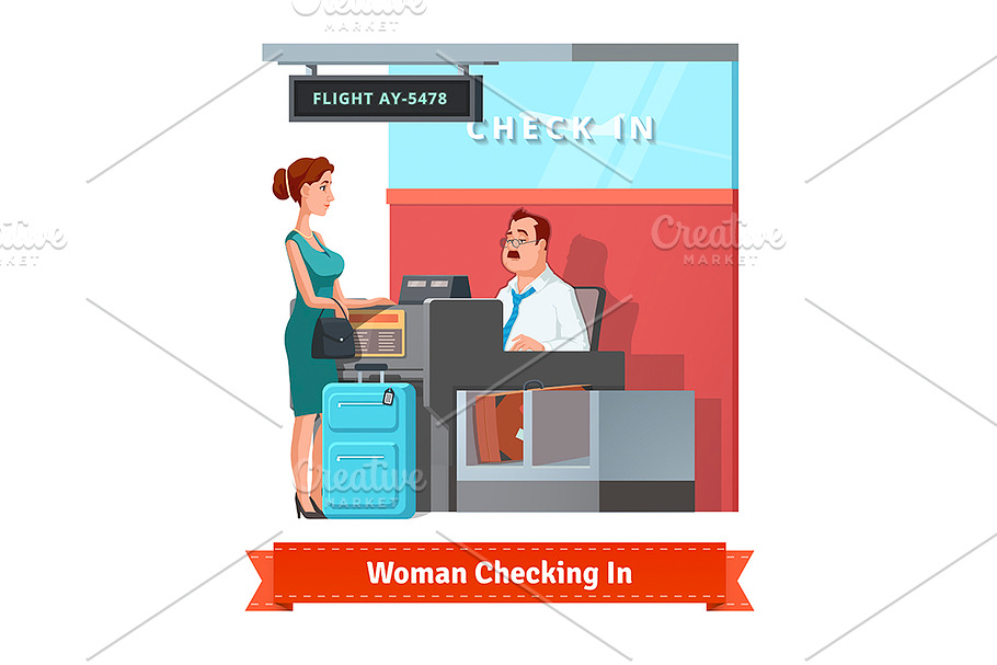 Woman checking in at the airport in Illustrations - product preview 8