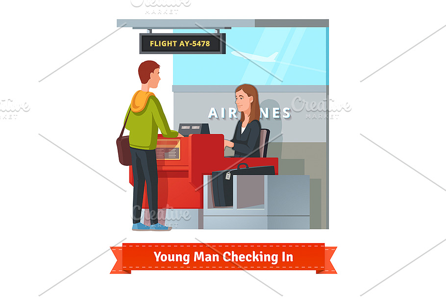 Man checking in at the airport in Illustrations - product preview 8