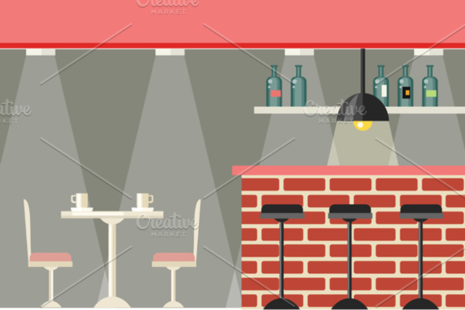 Cafe or Bar Interior Design Flat in Illustrations - product preview 8