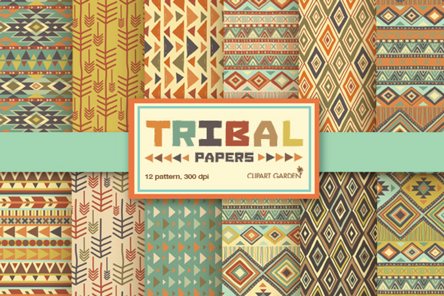 12 Tribal aztec Digital Papers Pack.