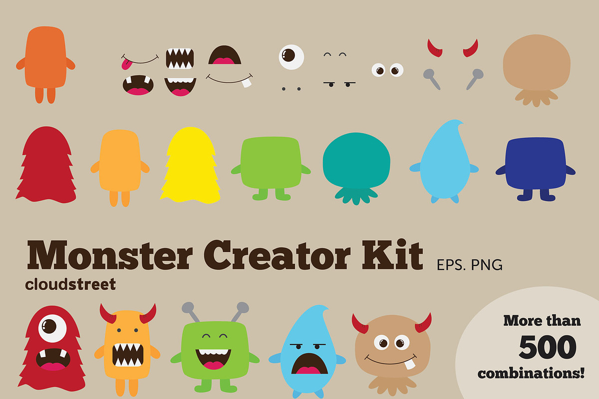 Monster Creator Kit Clipart in Illustrations - product preview 8