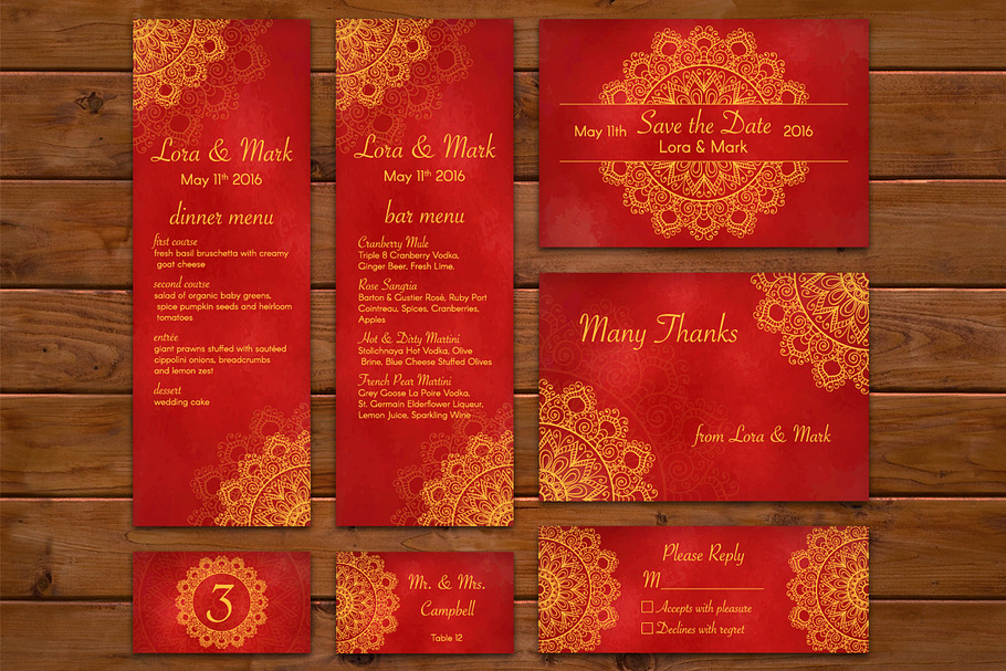 Red-gold ethnic wedding set in Wedding Templates - product preview 8