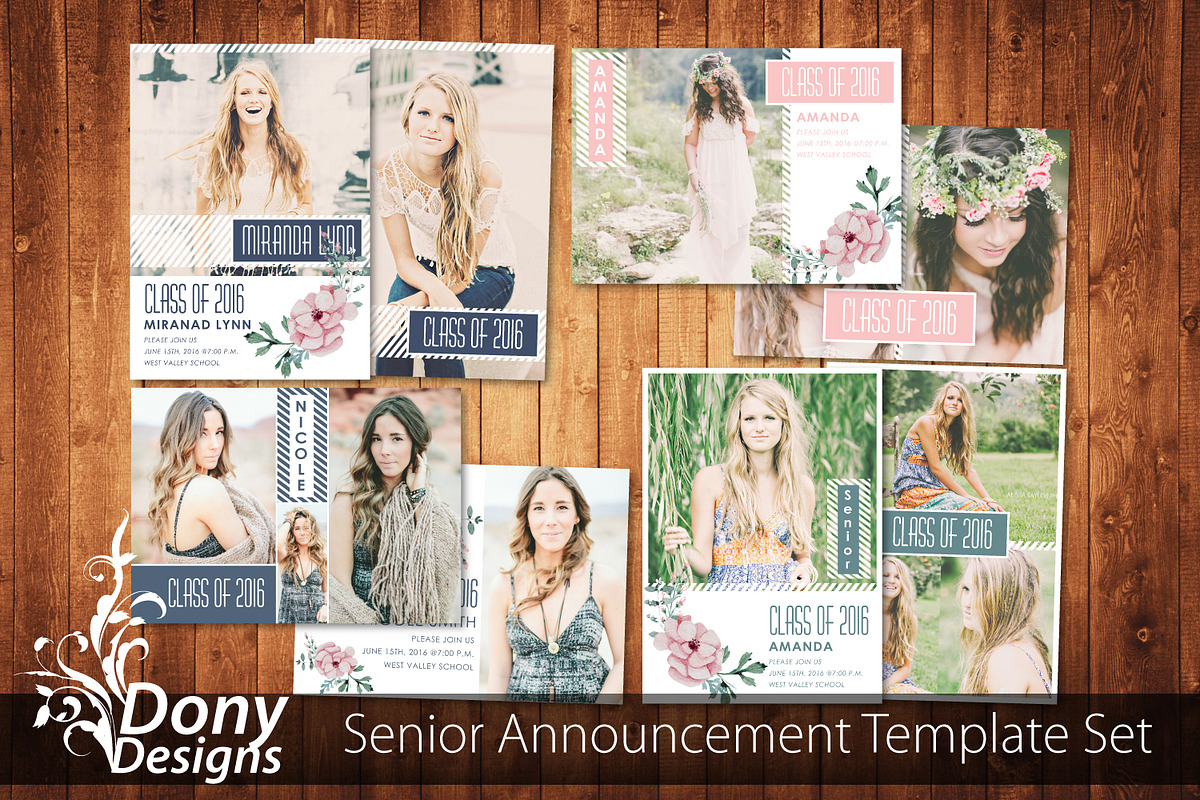 4 Senior Graduation Card Set -SE005 in Postcard Templates - product preview 8