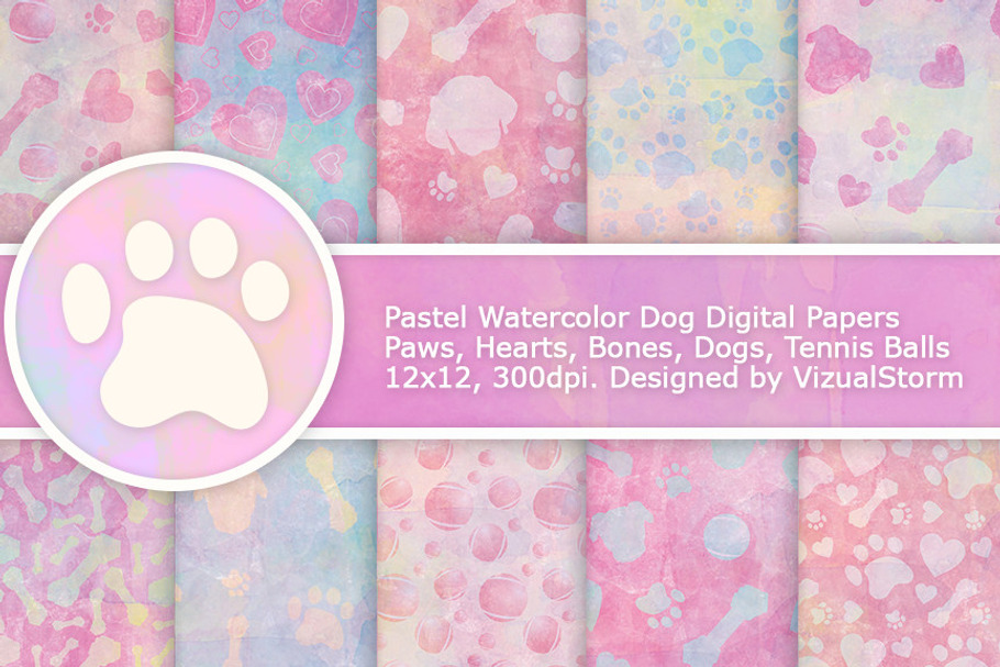 Pastel Watercolor Dog Patterns
