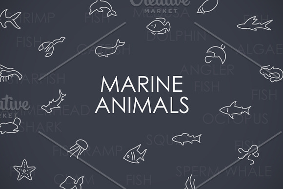 Marine animals thinline icons in Animal Icons - product preview 1