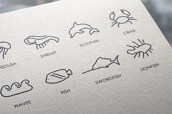 Marine animals thinline icons in Animal Icons - product preview 3