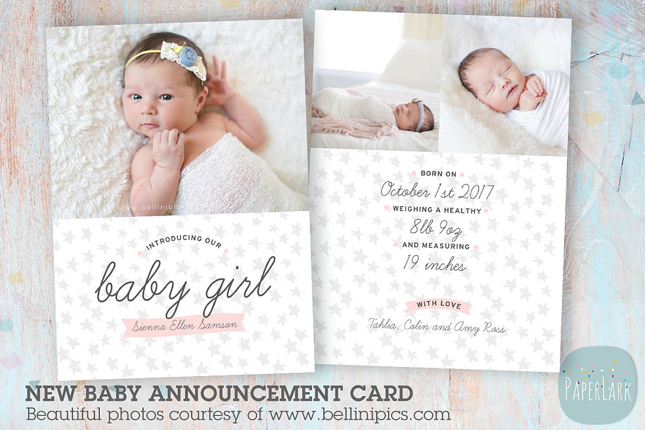 AN007 Baby Girl Announcement Card 