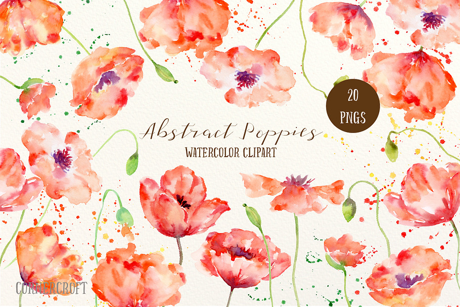 Watercolor Abstract Poppies Red