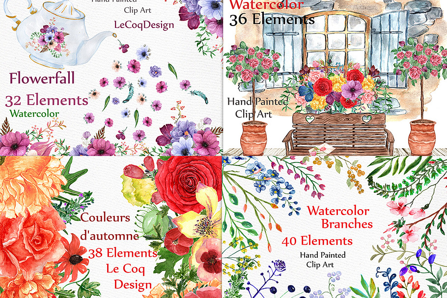 Bundle-Watercolor floral clipart in Illustrations - product preview 8