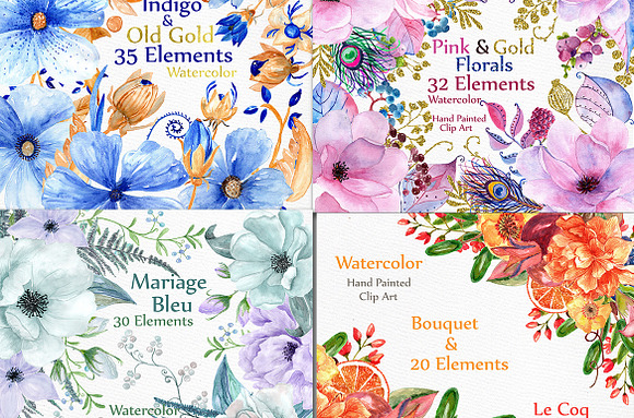 Bundle-Watercolor floral clipart in Illustrations - product preview 1