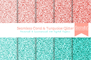 Seamless Coral & Turquoise Glitter
