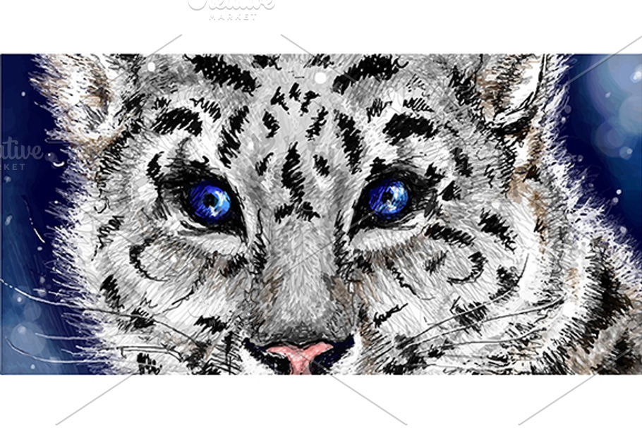 Little sketched snow leopard vector