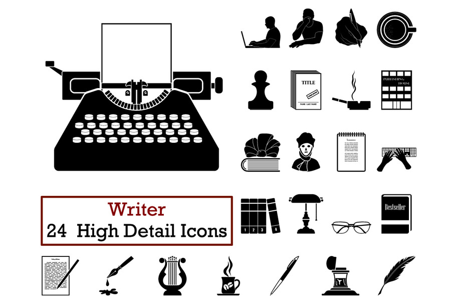 Set of 24 Writer Icons in Graphics - product preview 8