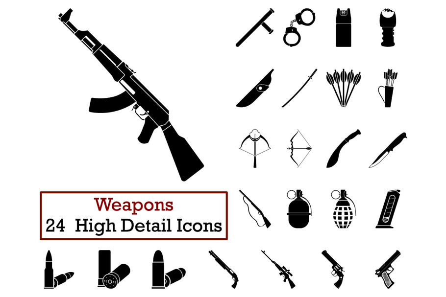 Set of 24 Weapon Icons in Graphics - product preview 8