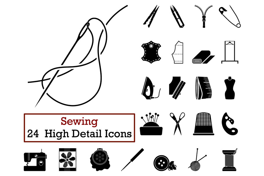 Set of 24 Sewing Icons in Graphics - product preview 8