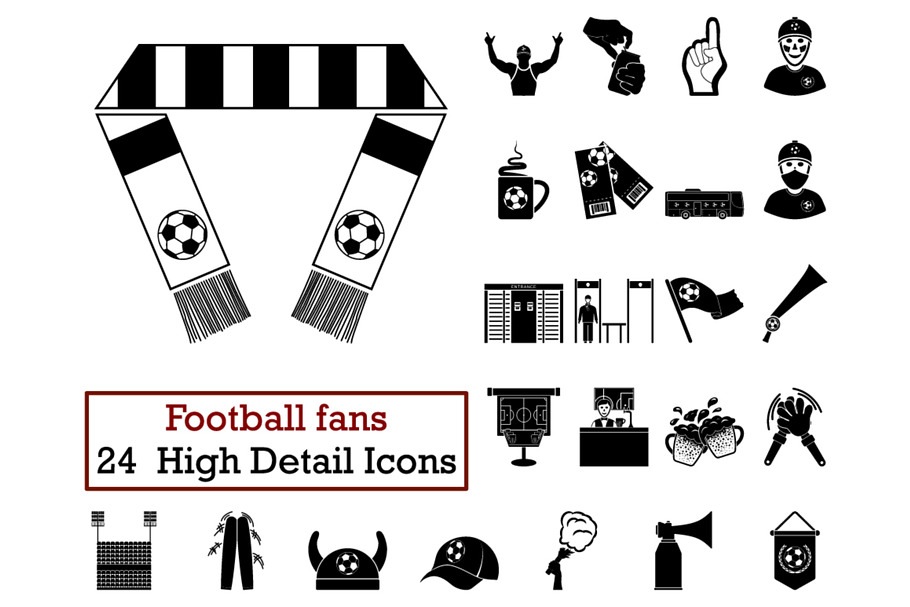 Set of 24 Football Fans Icons in Graphics - product preview 8