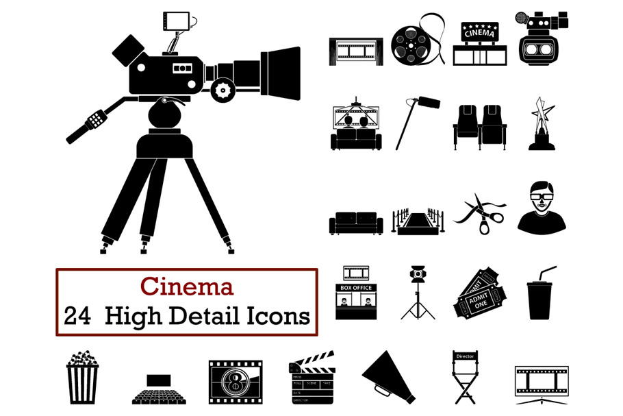 Set of 24 Cinema Icons in Graphics - product preview 8