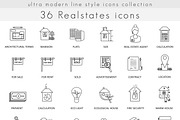36 Real estates house line icons set