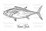 Tuna fish vintage hand drawn 