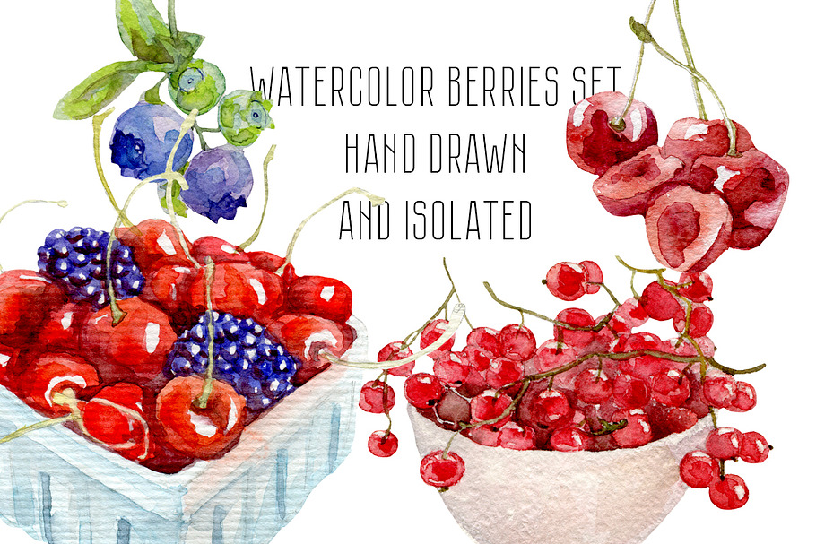 Watercolor Hand drawn berries set