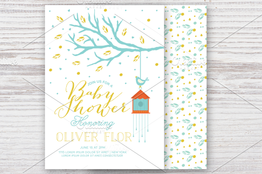Baby Shower Invitation with Tree in Postcard Templates - product preview 8