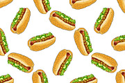 seamless pattern color hot dog