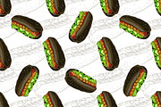 pattern hot dog scetch and color