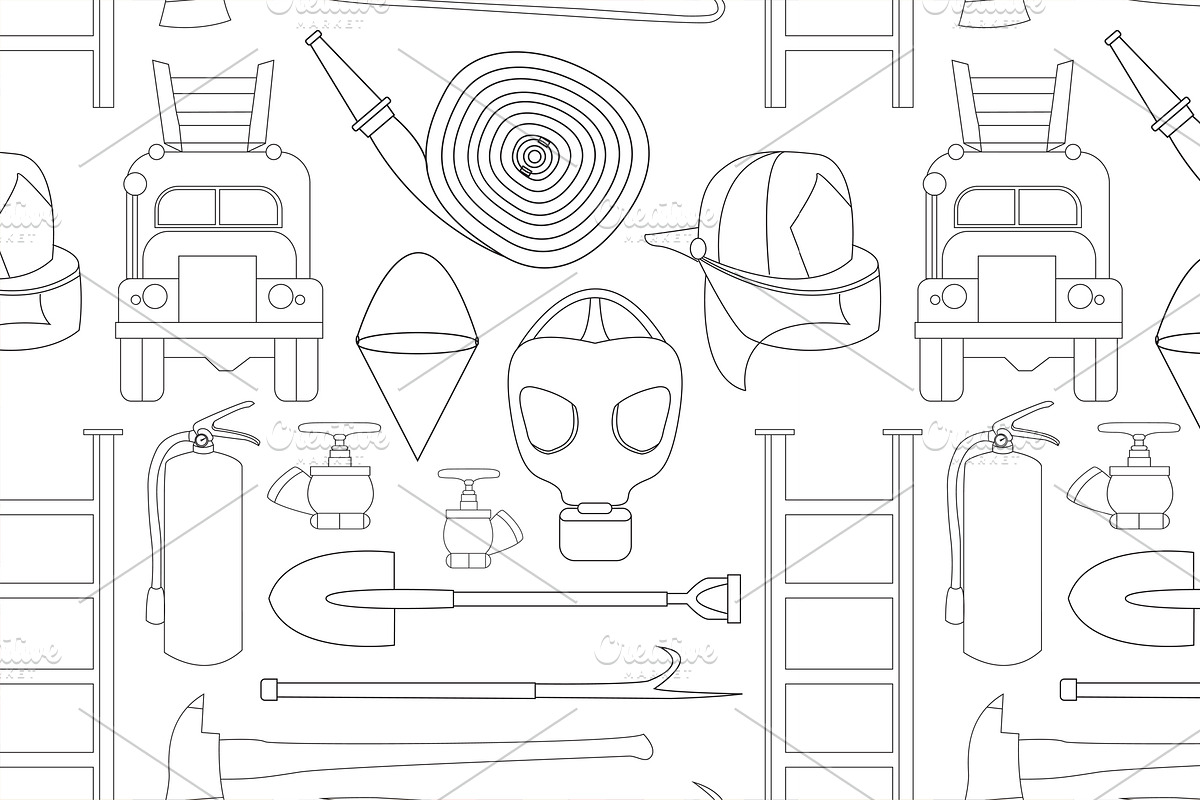 Set icons of firefighting equipment in Patterns - product preview 8