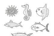 Doodle outline fishes