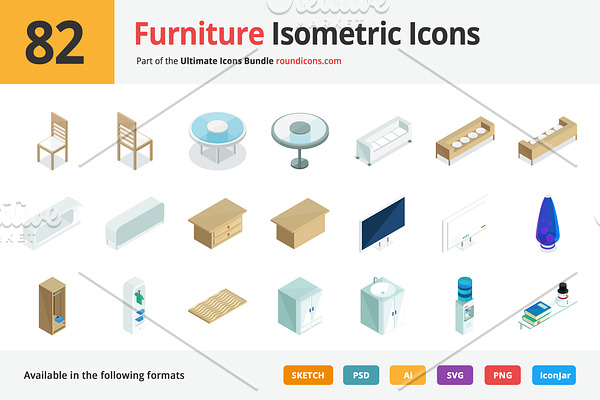 82 Furniture Isometric Icons