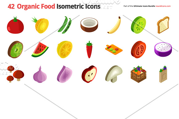 42 Organic Food Isometric Icons in Icons - product preview 1