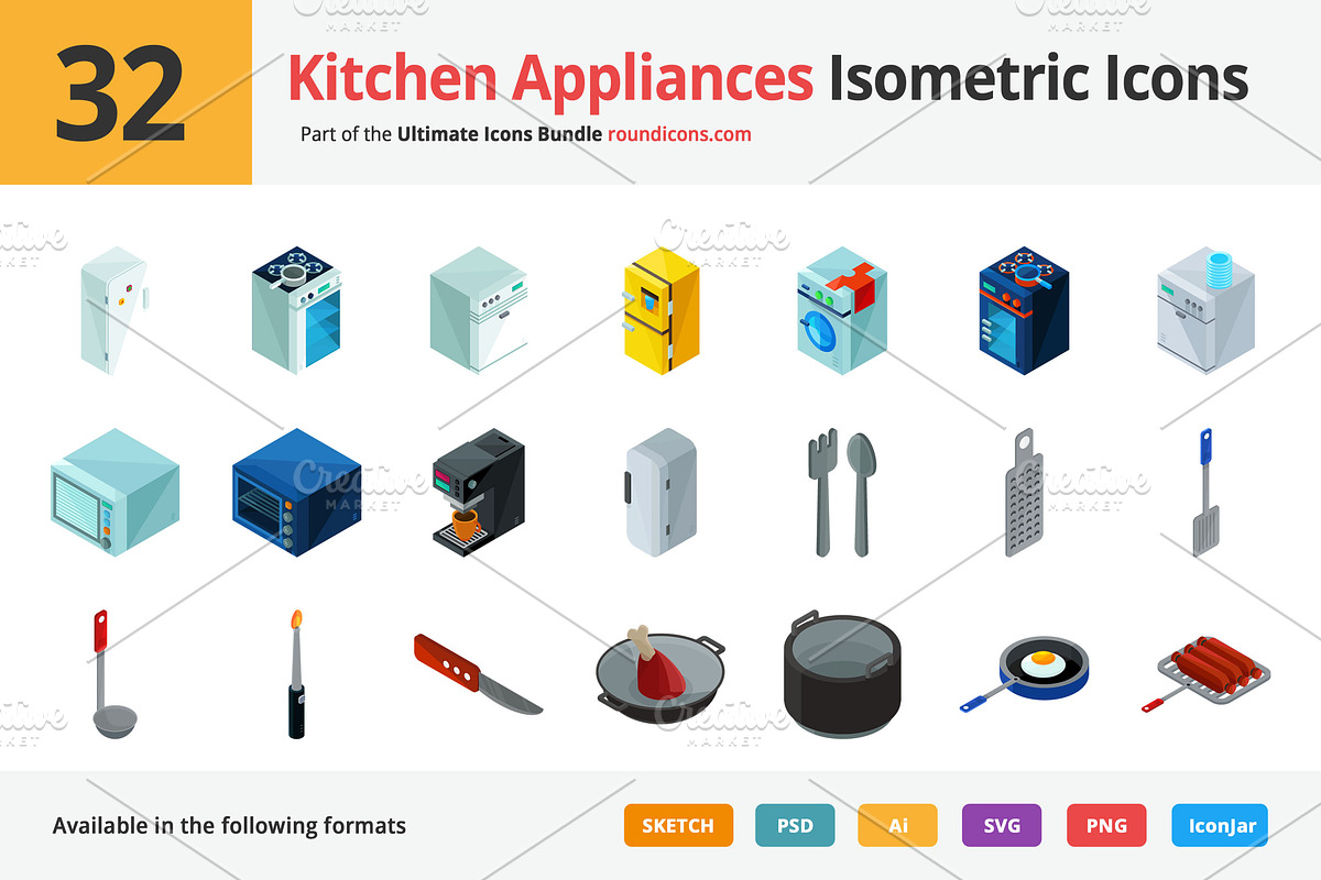 32 Kitchen Appliances Isometric Icon in Icons - product preview 8