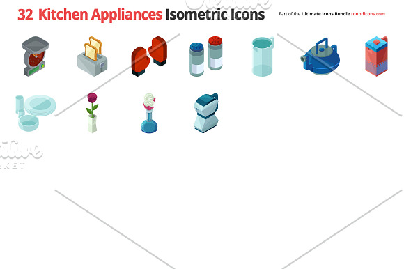 32 Kitchen Appliances Isometric Icon in Icons - product preview 1
