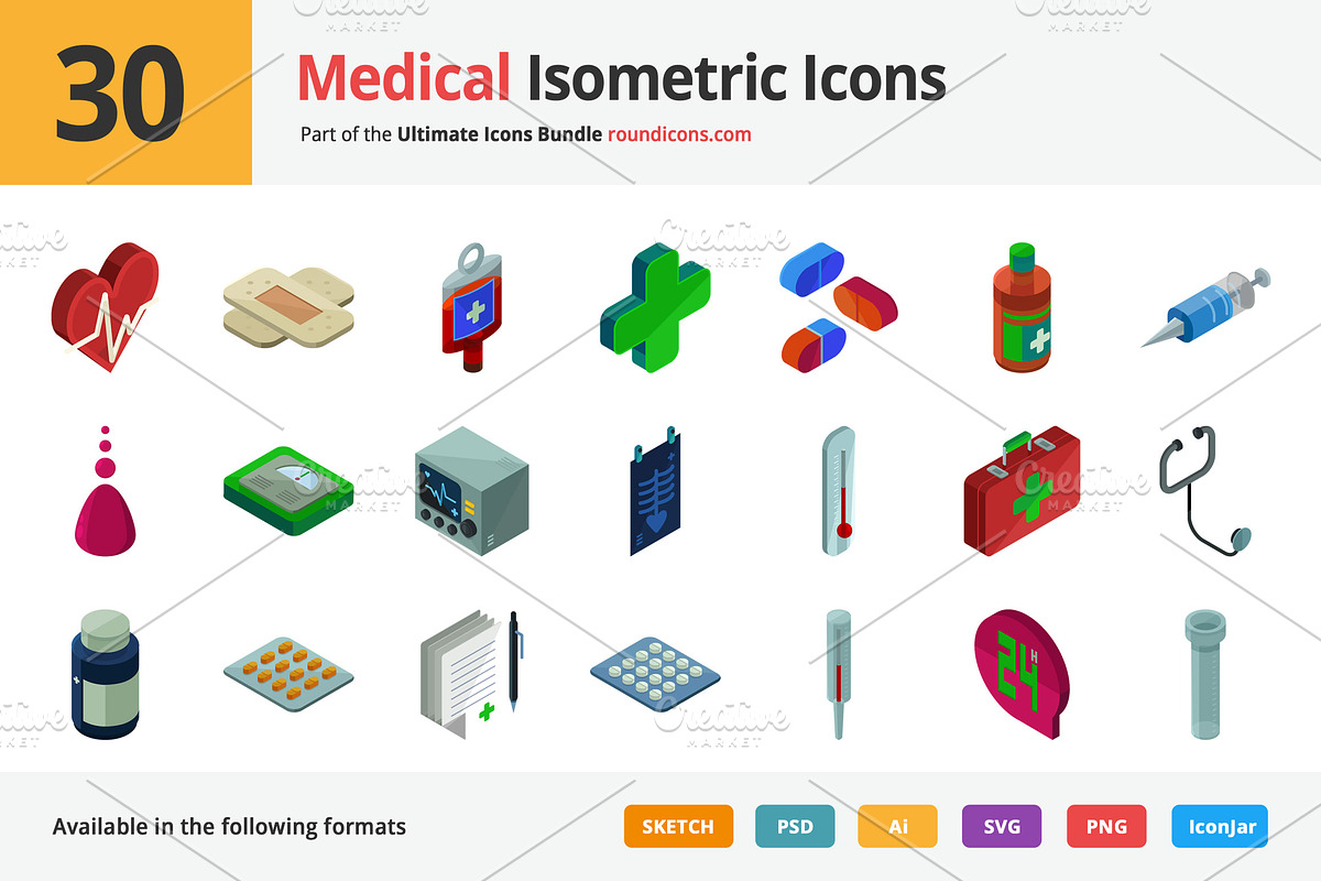 30 Medical Isometric Icons in Graphics - product preview 8