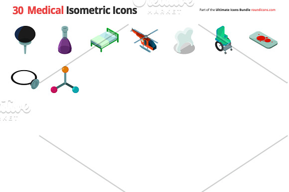 30 Medical Isometric Icons in Graphics - product preview 1