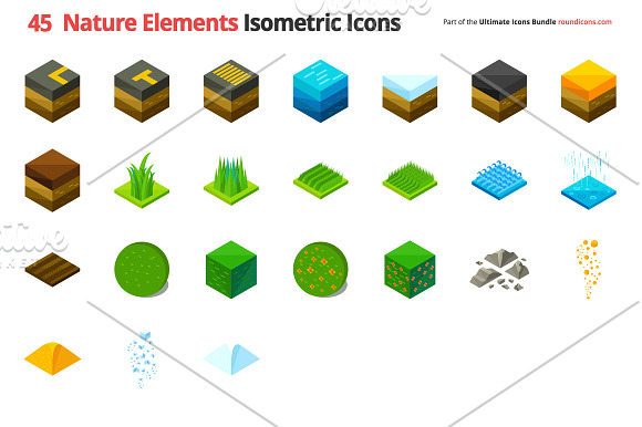 45 Nature Elements Isometric Icons in Graphics - product preview 1