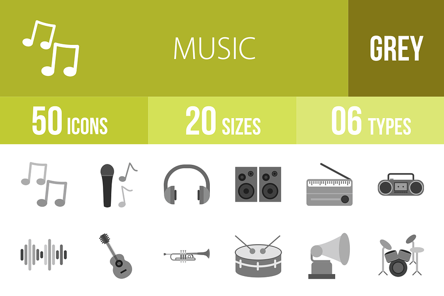 50 Music Greyscale Icons in Graphics - product preview 8