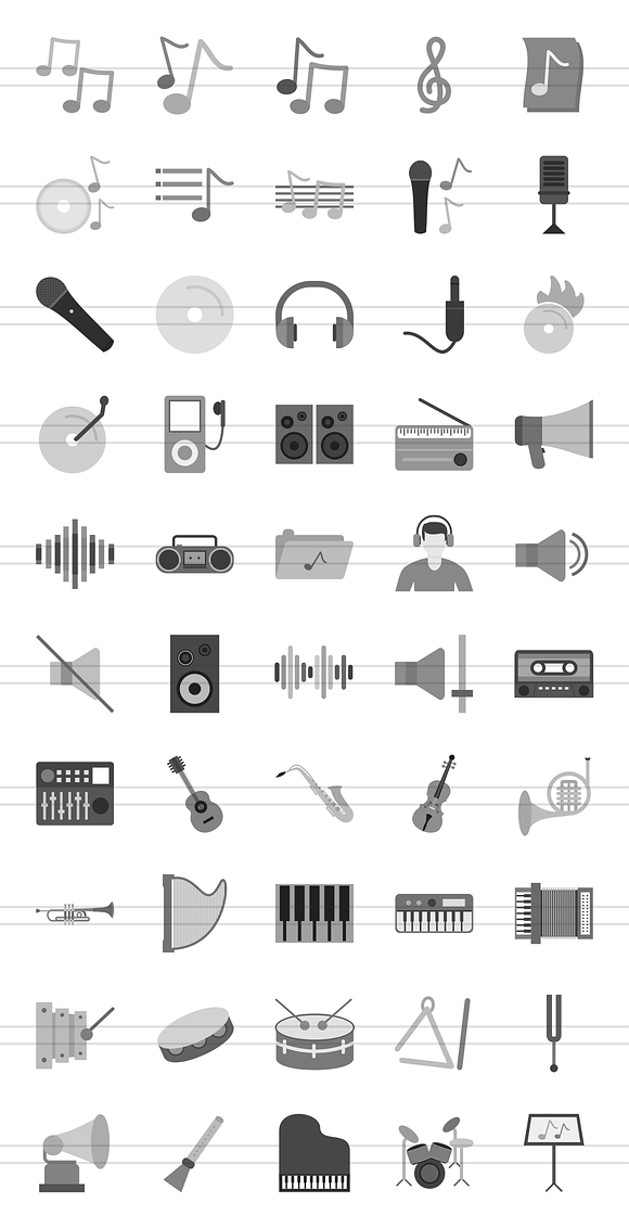 50 Music Greyscale Icons in Graphics - product preview 1