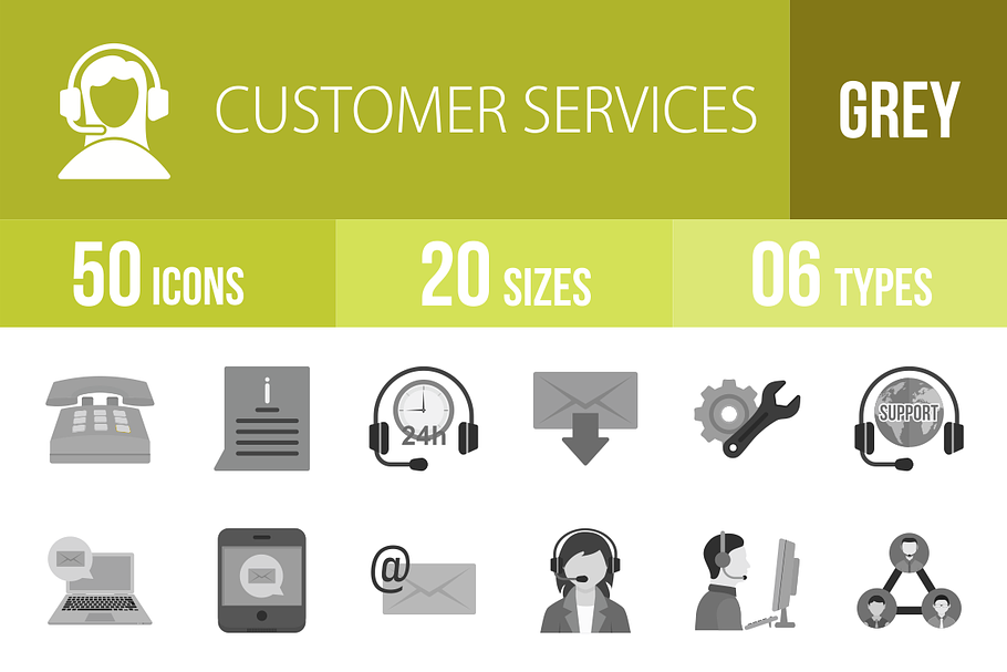 50 Customer Services Greyscale Icons